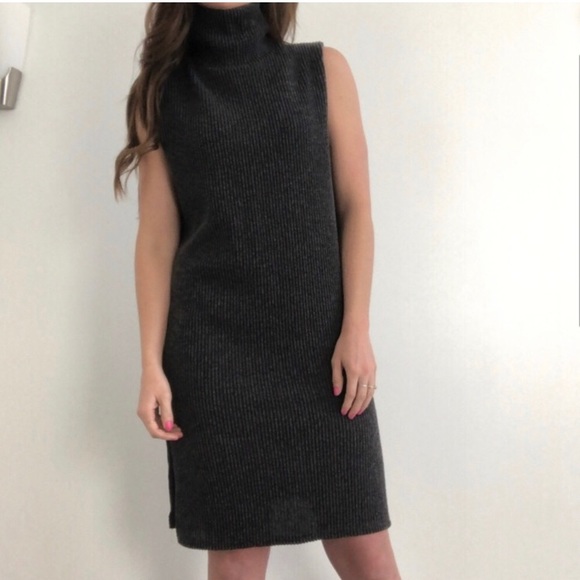 Gray Sleeveless Sweater Turtleneck Dress - Picture 4 of 4